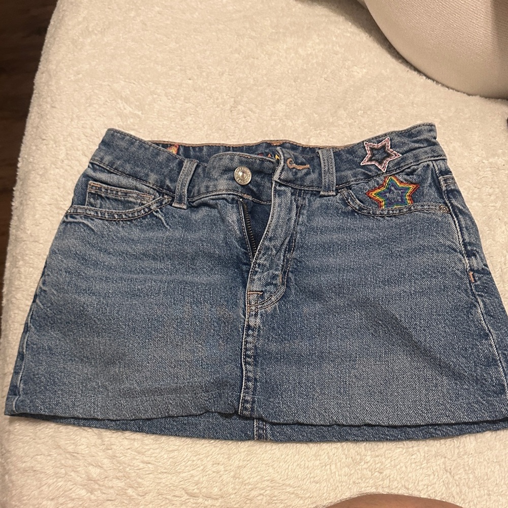 American Eagle Outfitters Blue Denim Mini Skirt with Star Embroidery